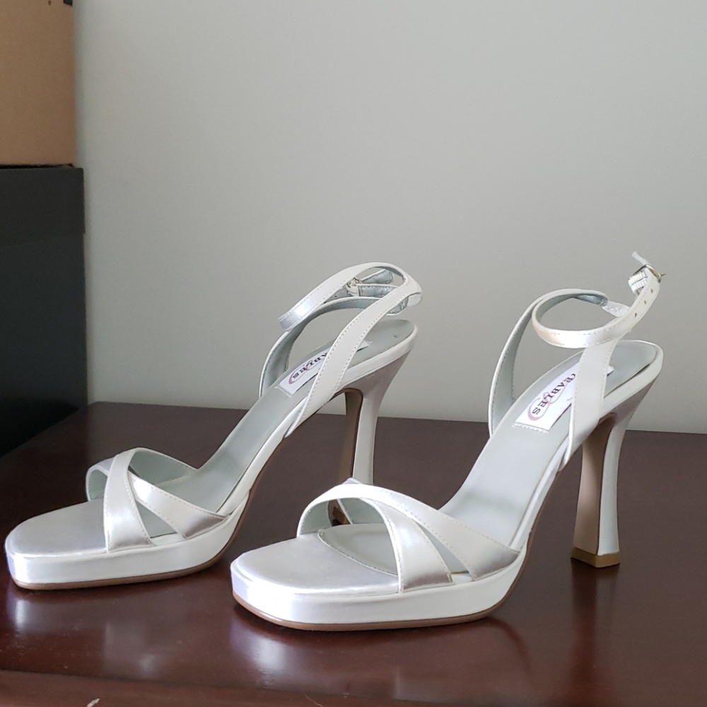 White Satin Heels